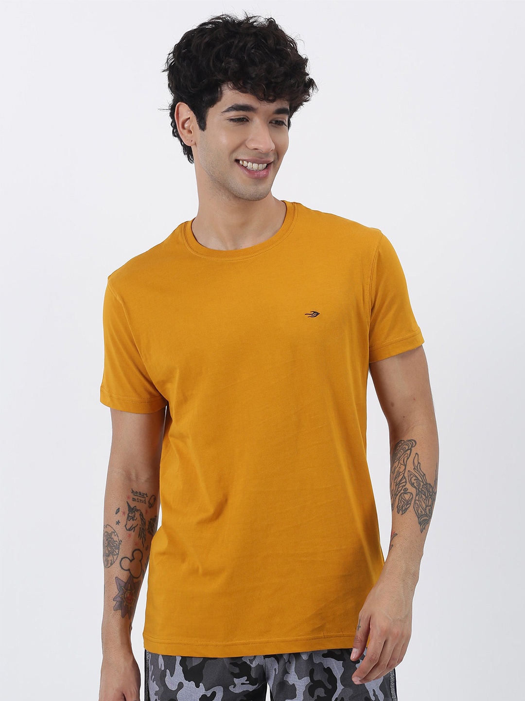 

Red Flame Round Neck Pure Cotton T-shirt, Gold