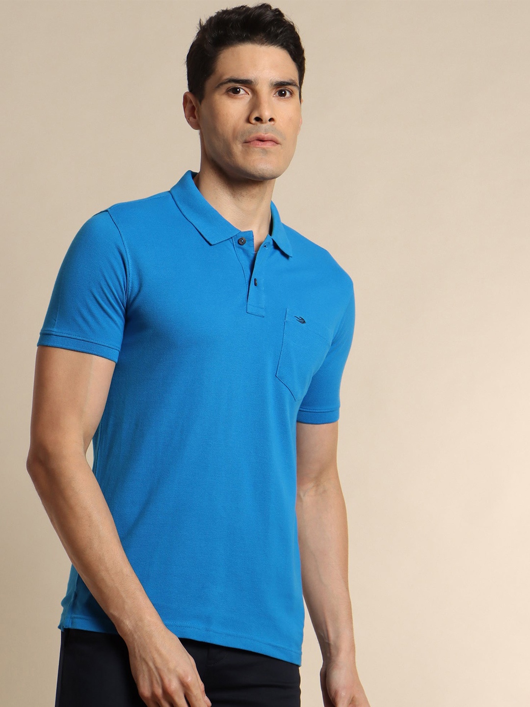 

Red Flame Polo Collar Short Sleeves Pockets Regular Fit Cotton T-shirt, Blue