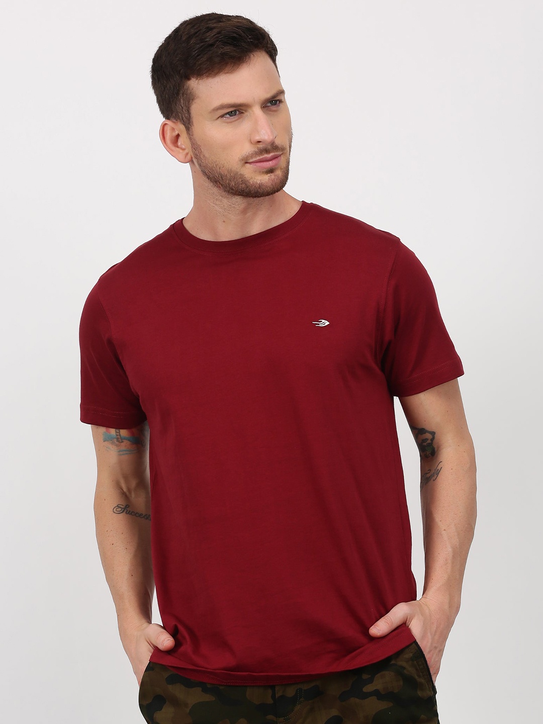 

Red Flame Round Neck Short Sleeve Pure Cotton T-shirt, Maroon