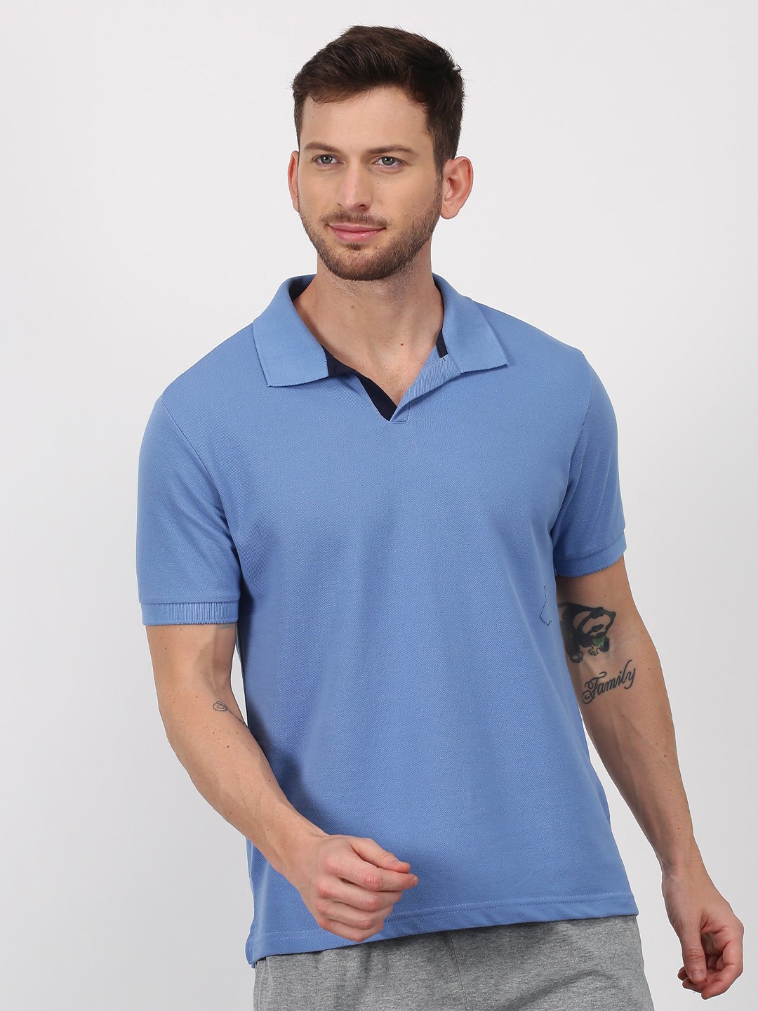 

Red Flame Polo Collar Cotton T-shirt, Blue