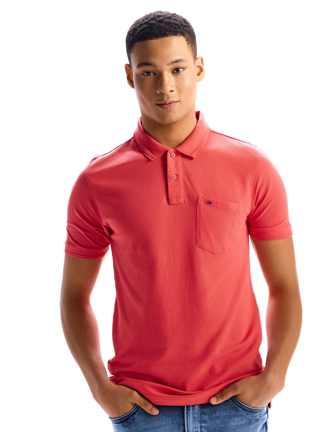 

Red Flame Men Polo Collar Pockets T-shirt, Orange