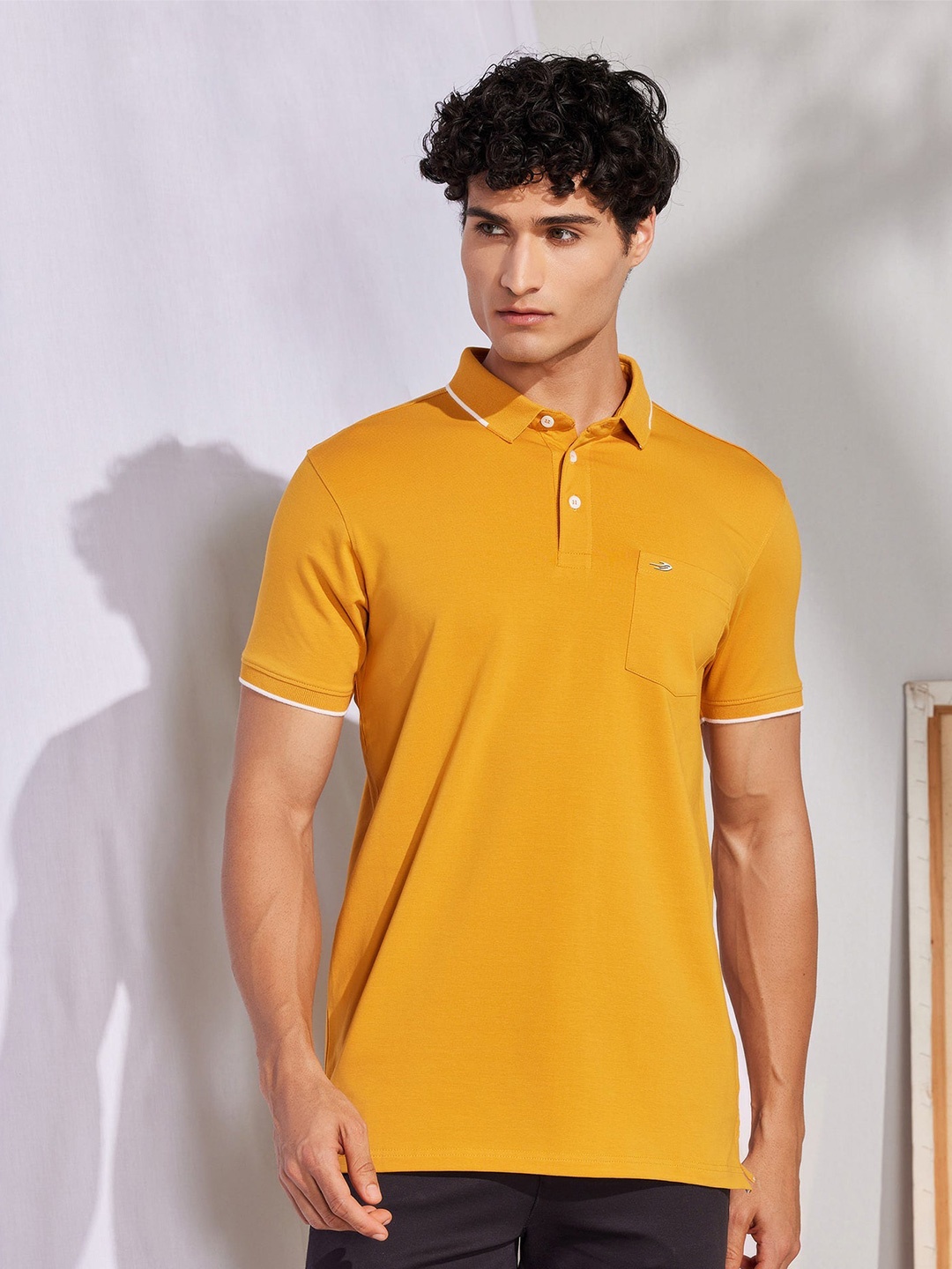 

Red Flame Men Polo Collar Pockets T-shirt, Yellow