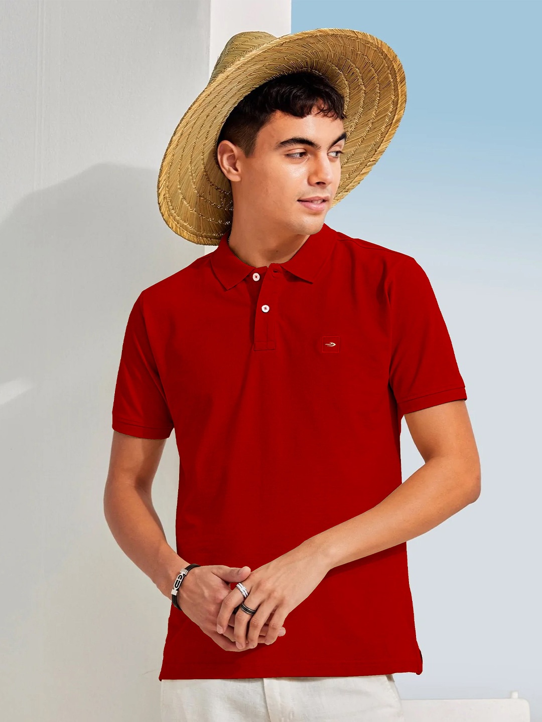 

Red Flame Men Polo Collar Applique T-shirt