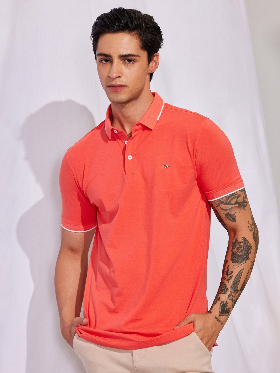 

Red Flame Men Polo Collar Pockets T-shirt, Orange