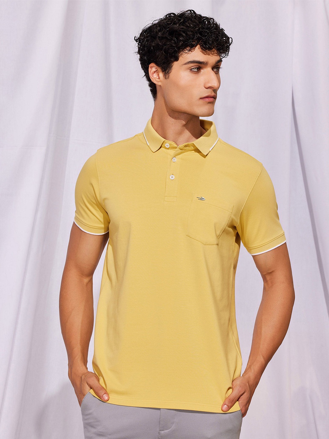 

Red Flame Men Polo Collar Pockets T-shirt, Yellow
