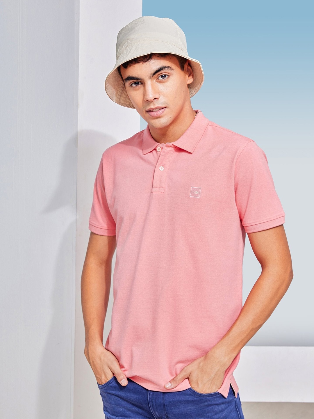 

Red Flame Men Polo Collar T-shirt, Pink