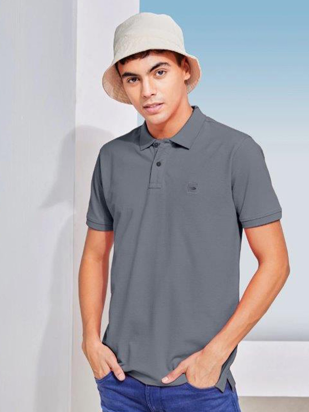 

Red Flame Men Polo Collar T-shirt, Grey