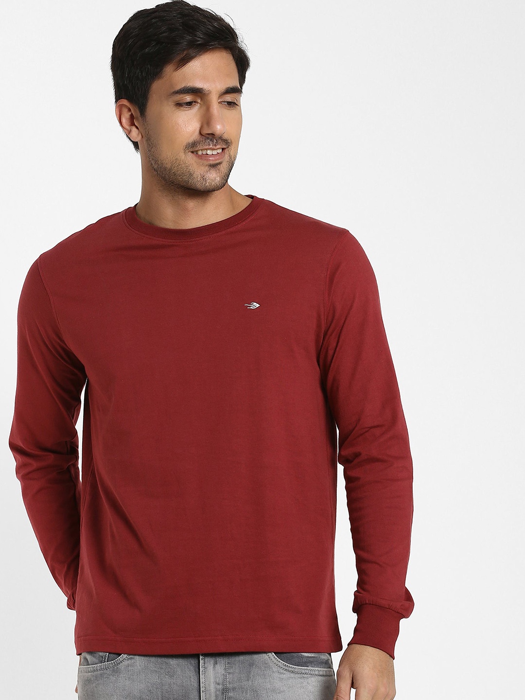 

Red Flame Round Neck Long Sleeves Cotton T-shirt, Maroon