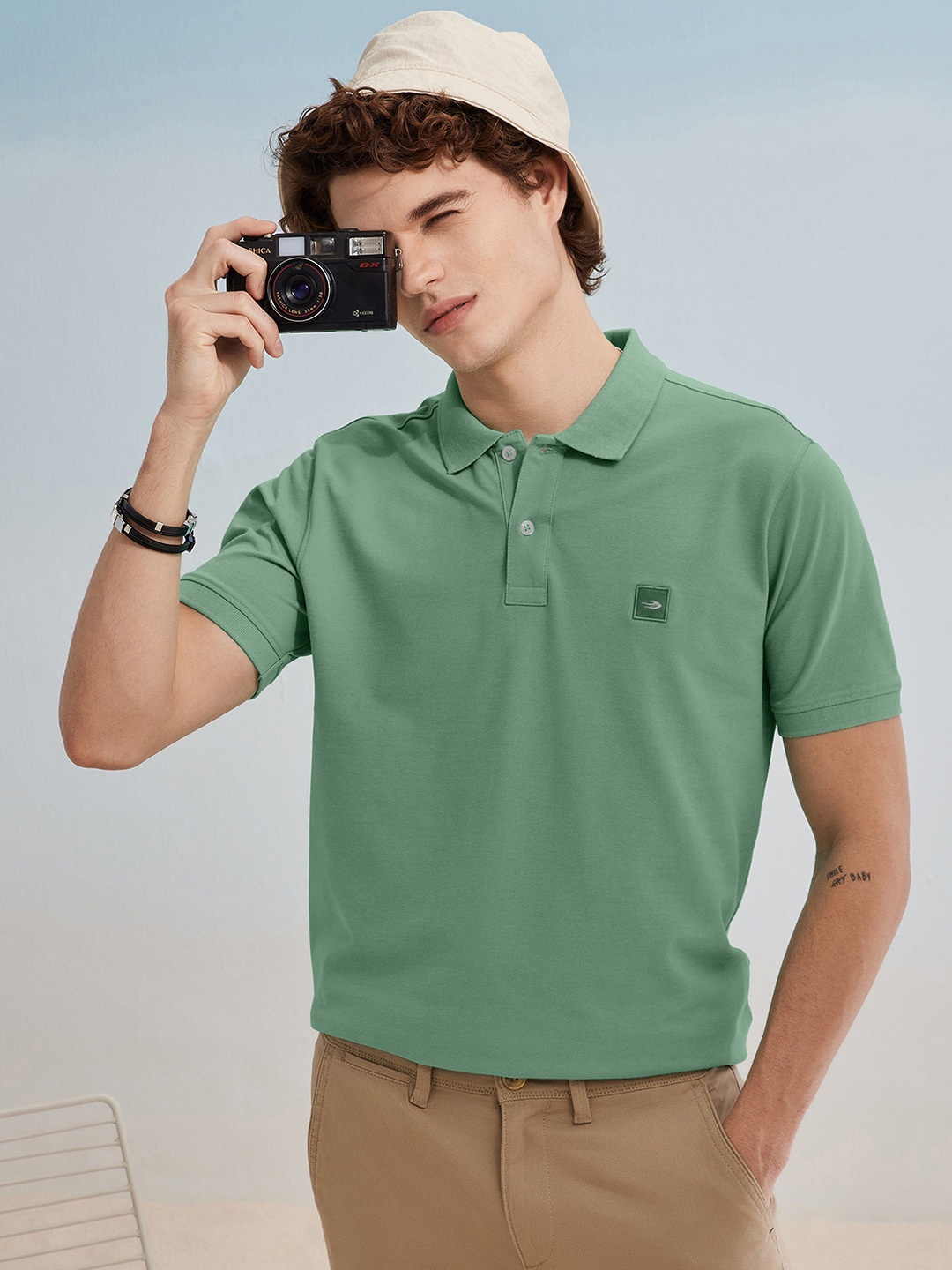 

Red Flame Men Polo Collar Pockets T-shirt, Green