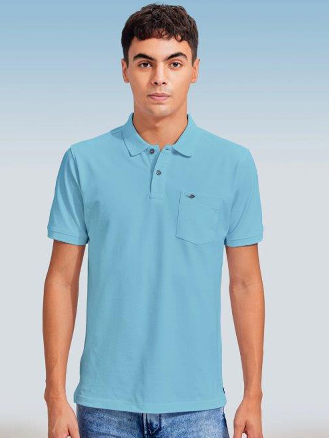 

Red Flame Polo Collar Pockets Cotton T-shirt, Blue