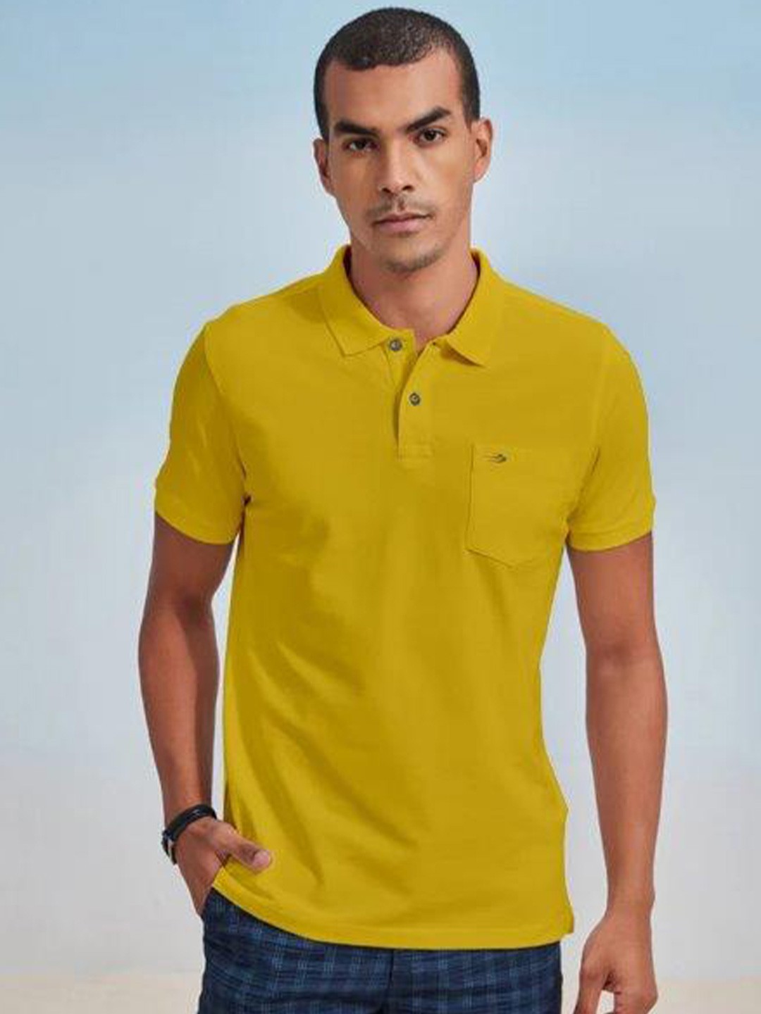 

Red Flame Men Henley Neck Pockets T-shirt, Yellow