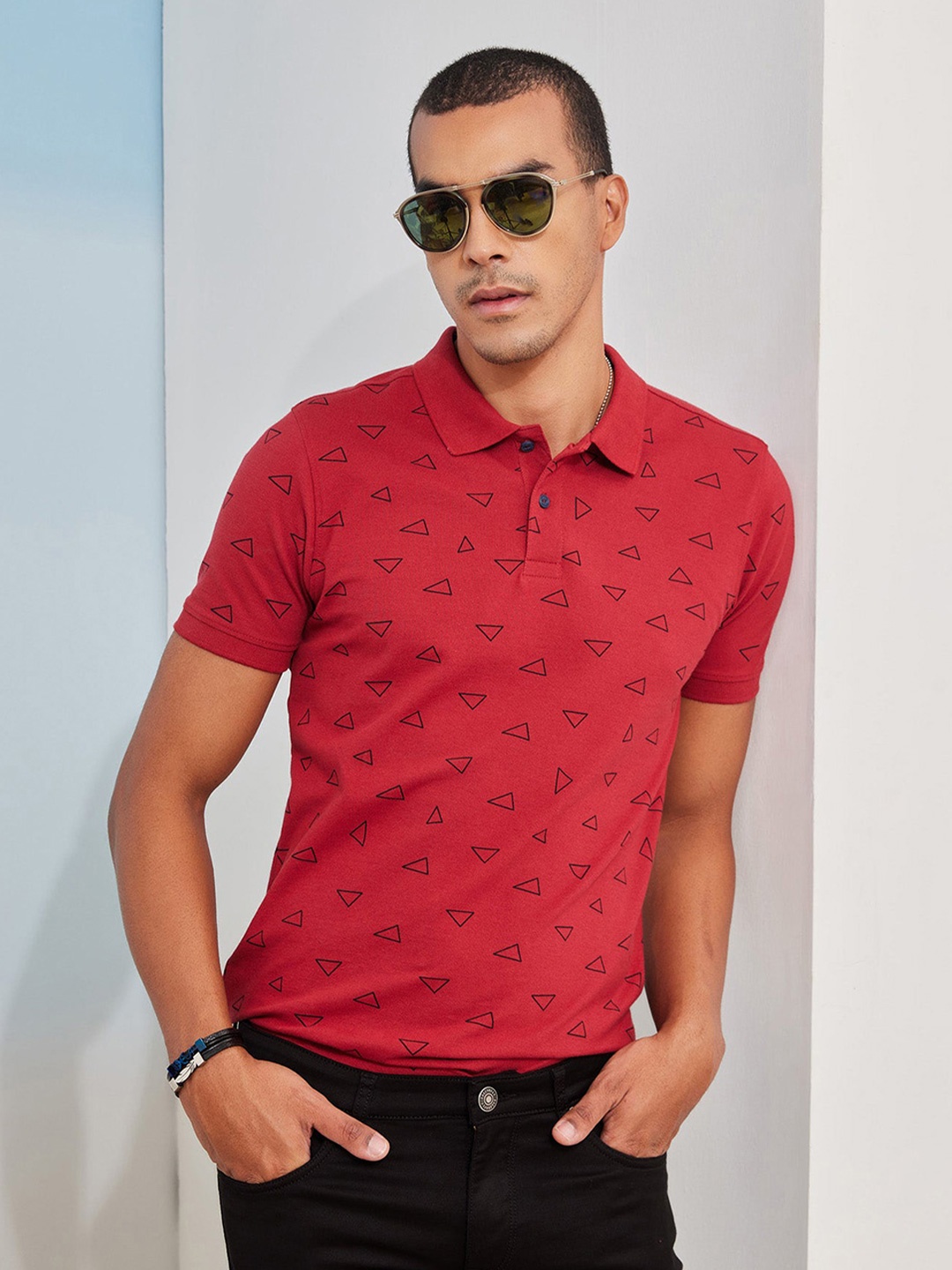 

Red Flame Men Printed Polo Collar Pockets T-shirt