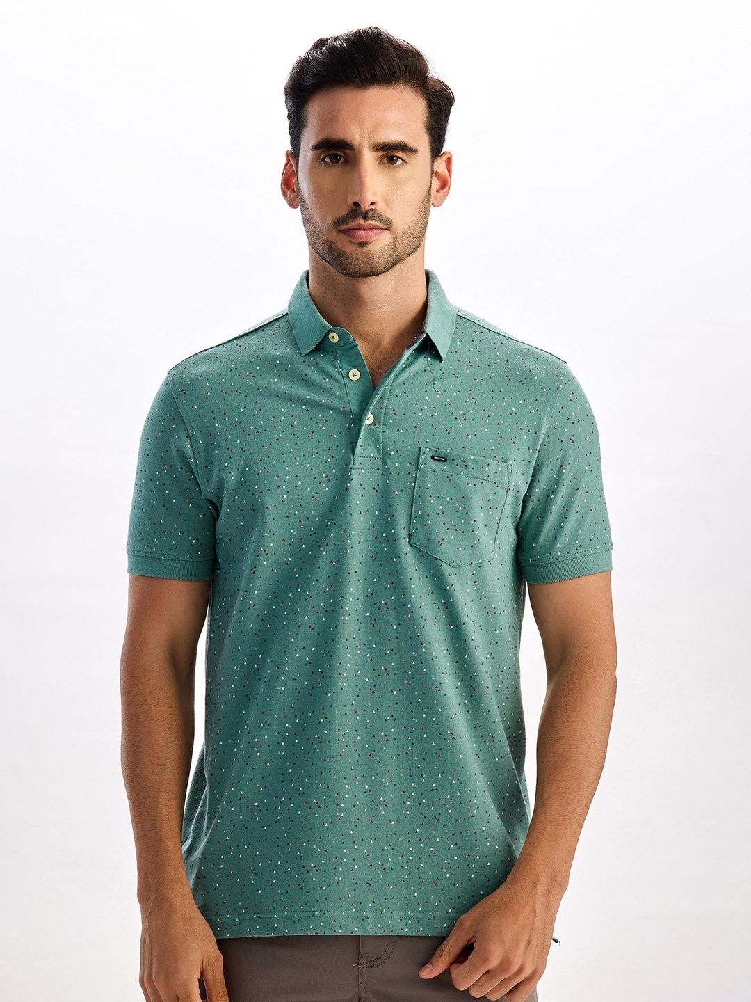 

Red Flame Men Polo Collar Pockets T-shirt, Green