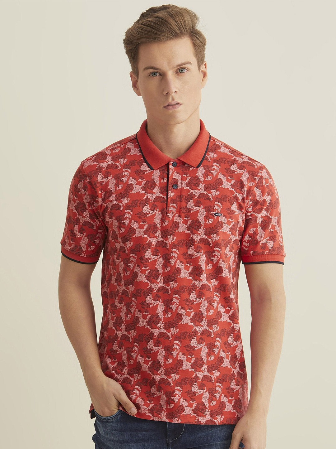 

Red Flame Men Printed Polo Collar Pockets T-shirt