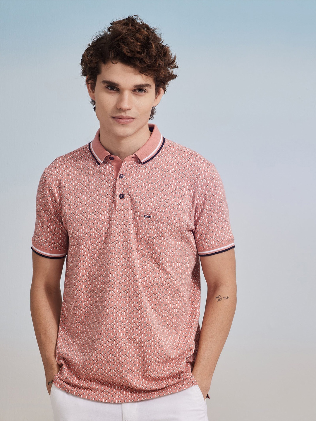 

Red Flame Polo Collar Pockets Cotton T-shirt, Pink