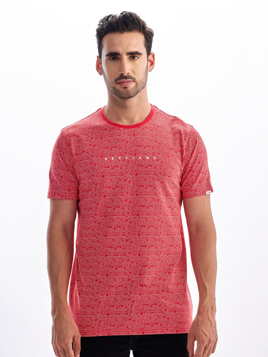 

Red Flame Men Printed Applique T-shirt