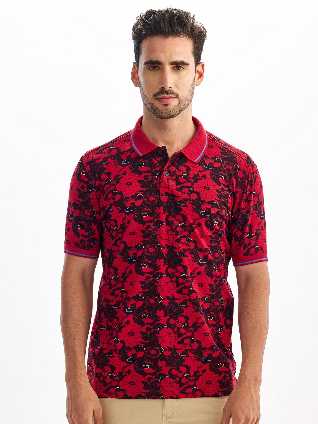 

Red Flame Men Printed Polo Collar Pockets T-shirt, Maroon