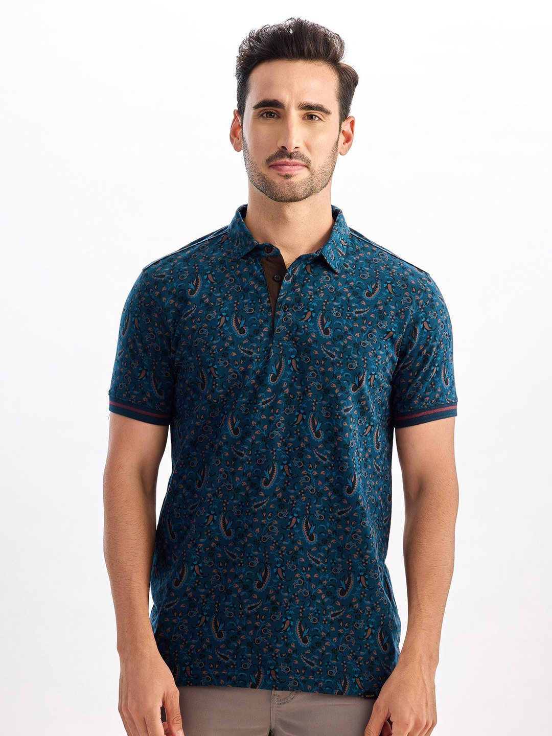 

Red Flame Men Printed Polo Collar Ethnic Pockets T-shirt, Blue