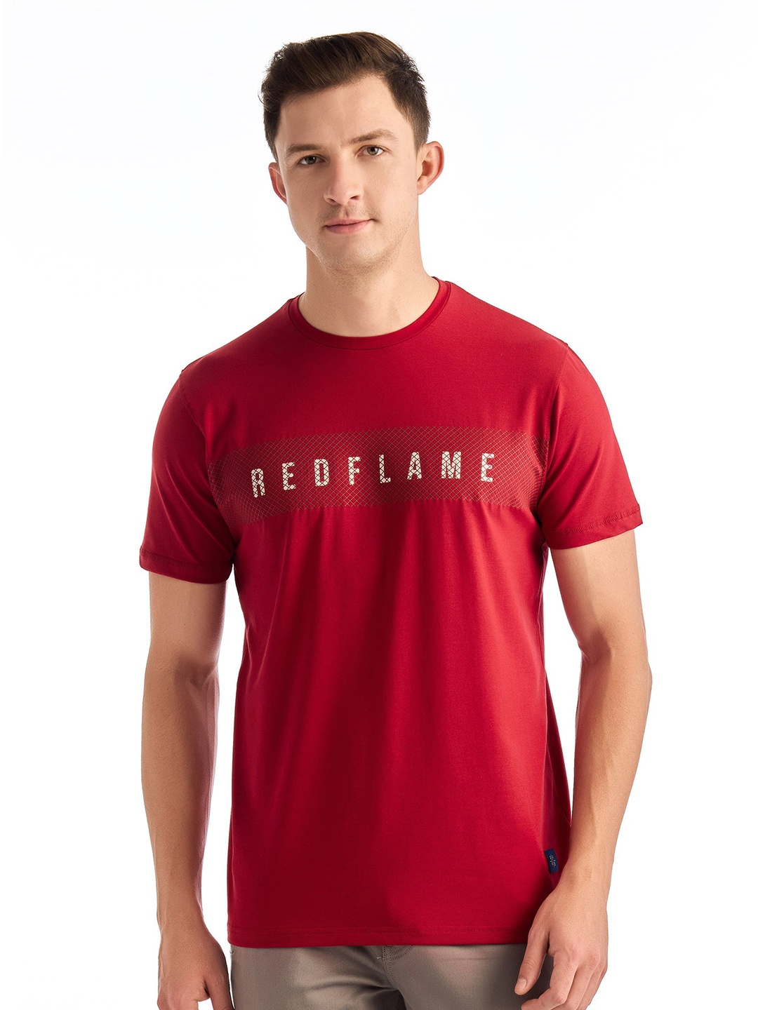 

Red Flame Men Typography Printed Applique T-shirt