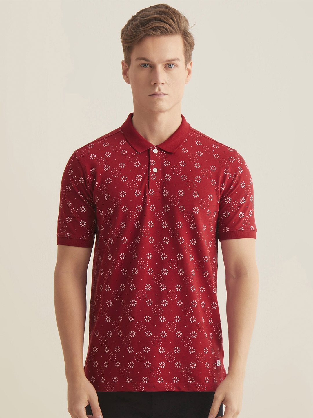 

Red Flame Men Printed Mandarin Collar Pockets T-shirt