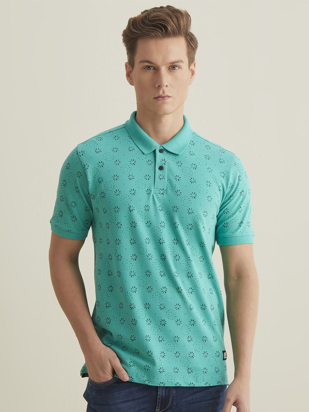 

Red Flame Men Mandarin Collar Pockets T-shirt, Green