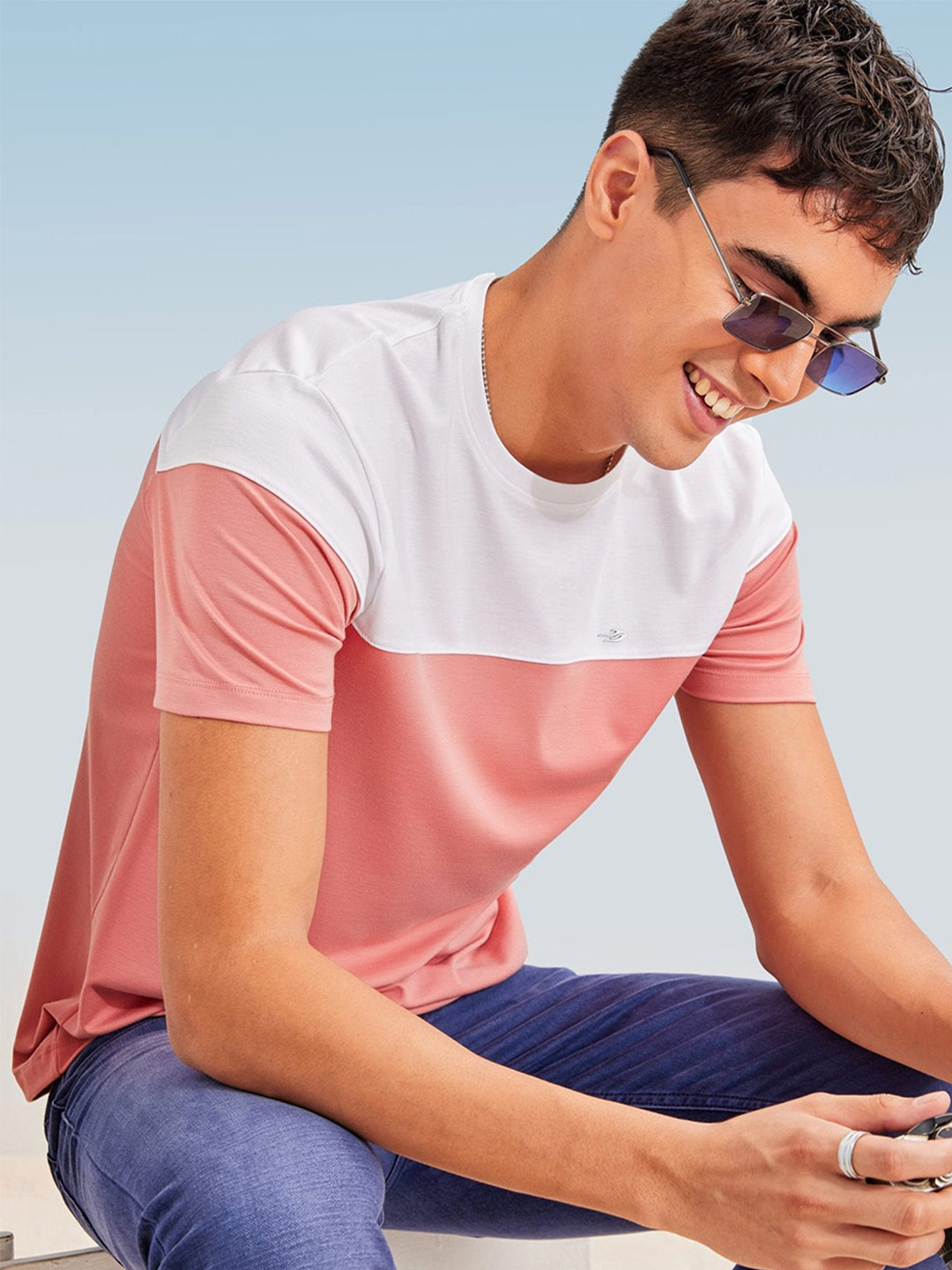 

Red Flame Colourblocked Round Neck T-shirt, Peach