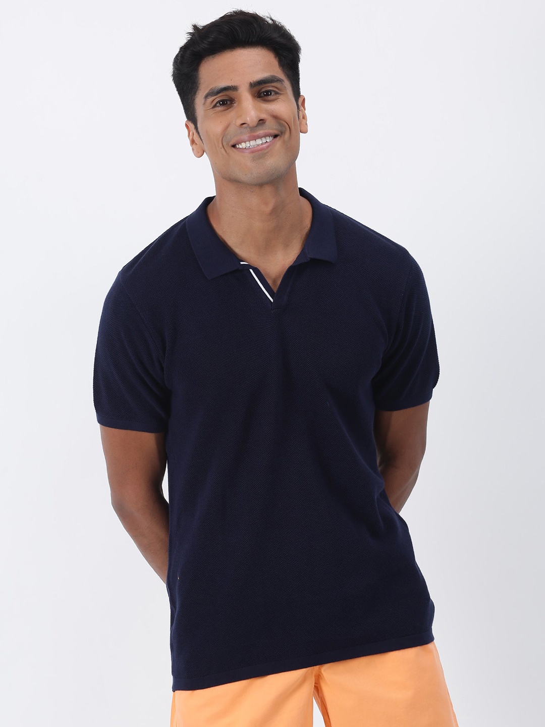 

Red Flame Polo Collar Short Sleeves Cotton T-shirt, Navy blue
