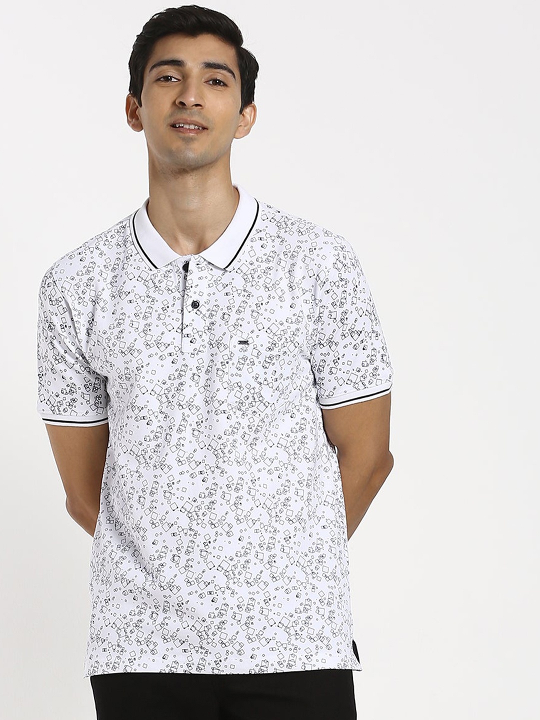 

Red Flame Printed Polo Collar Short Sleeves cotton T-shirt, White