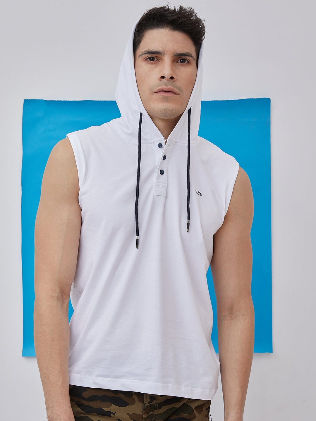 

Red Flame Men Polo Collar Extended Sleeves Pockets T-shirt, White