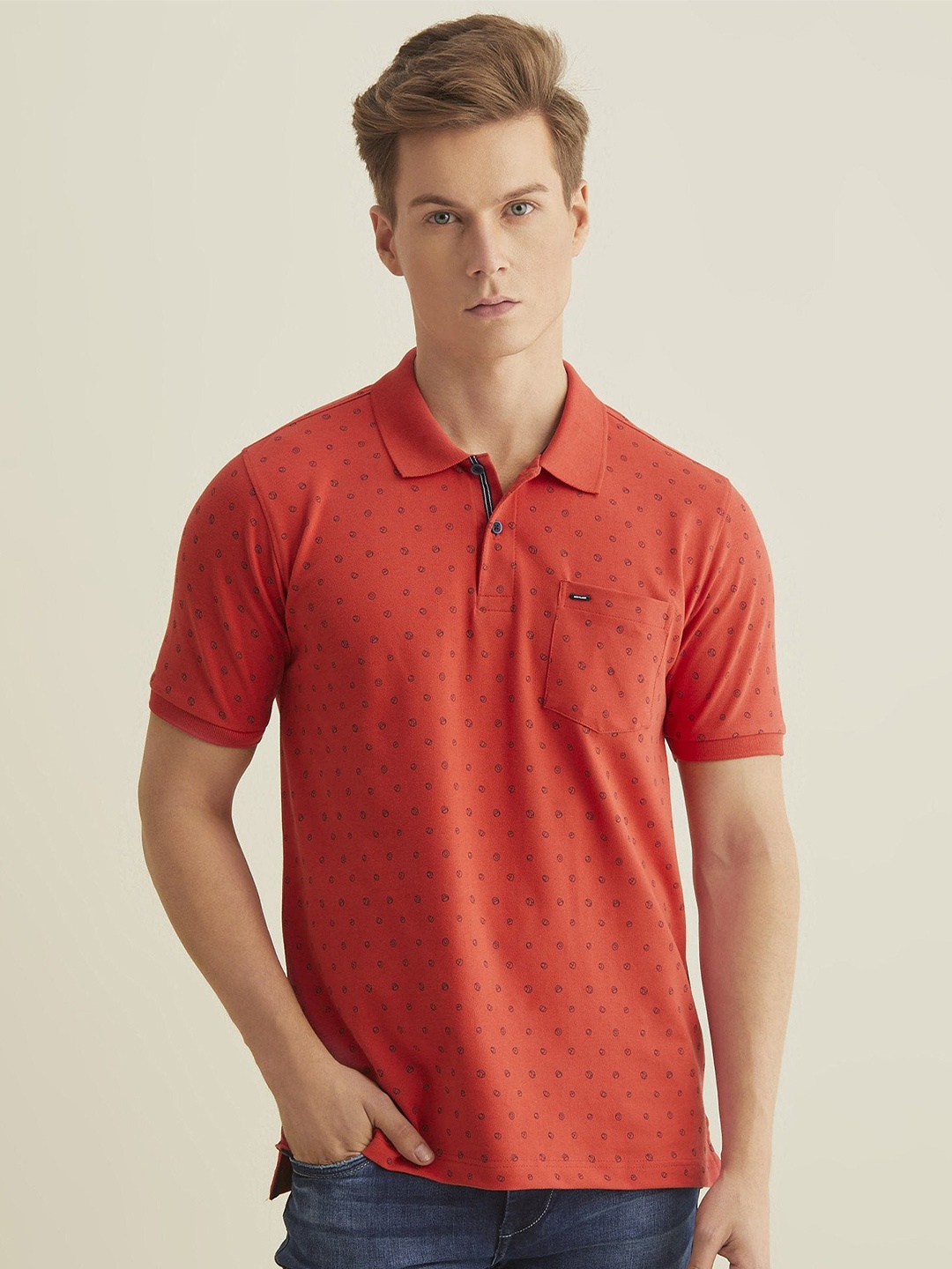 

Red Flame Men Polo Collar Pockets T-shirt