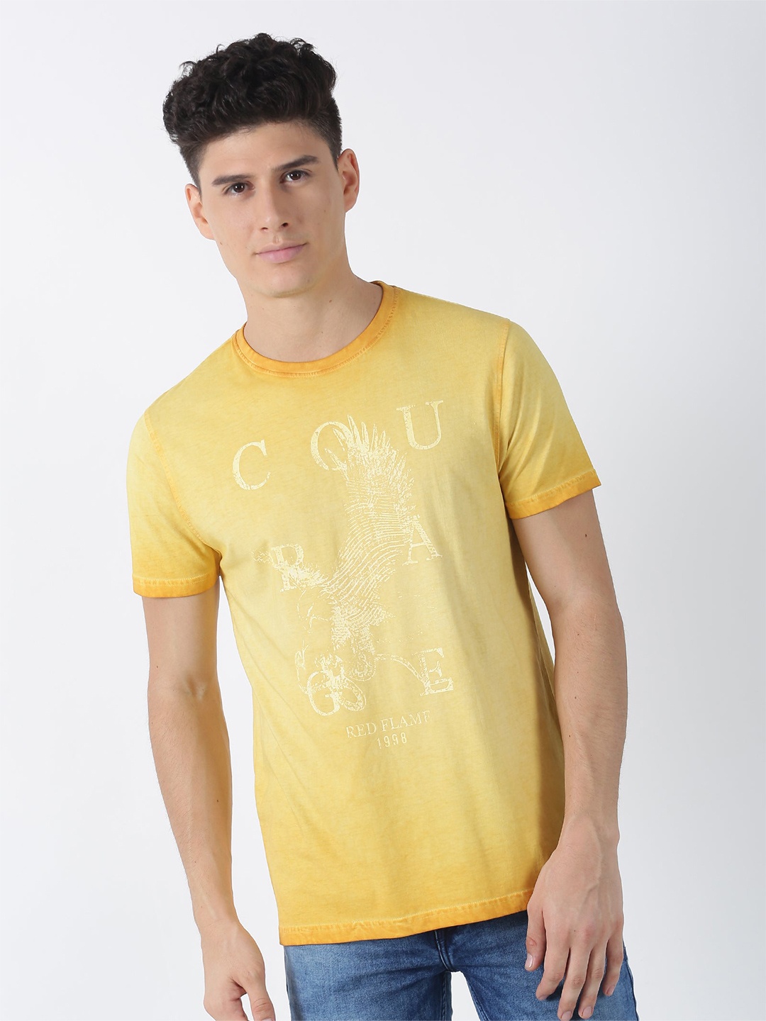 

Red Flame Regular Fit Typography Printed Cotton Casual T-shirt, Orange