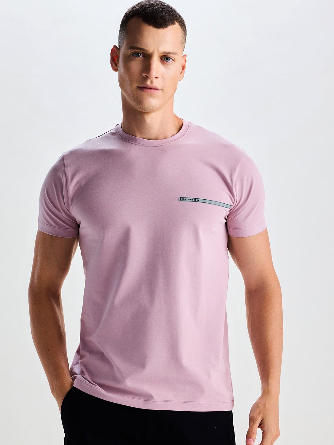 

Red Flame Round Neck Short Sleeve Cotton T-shirt, Pink