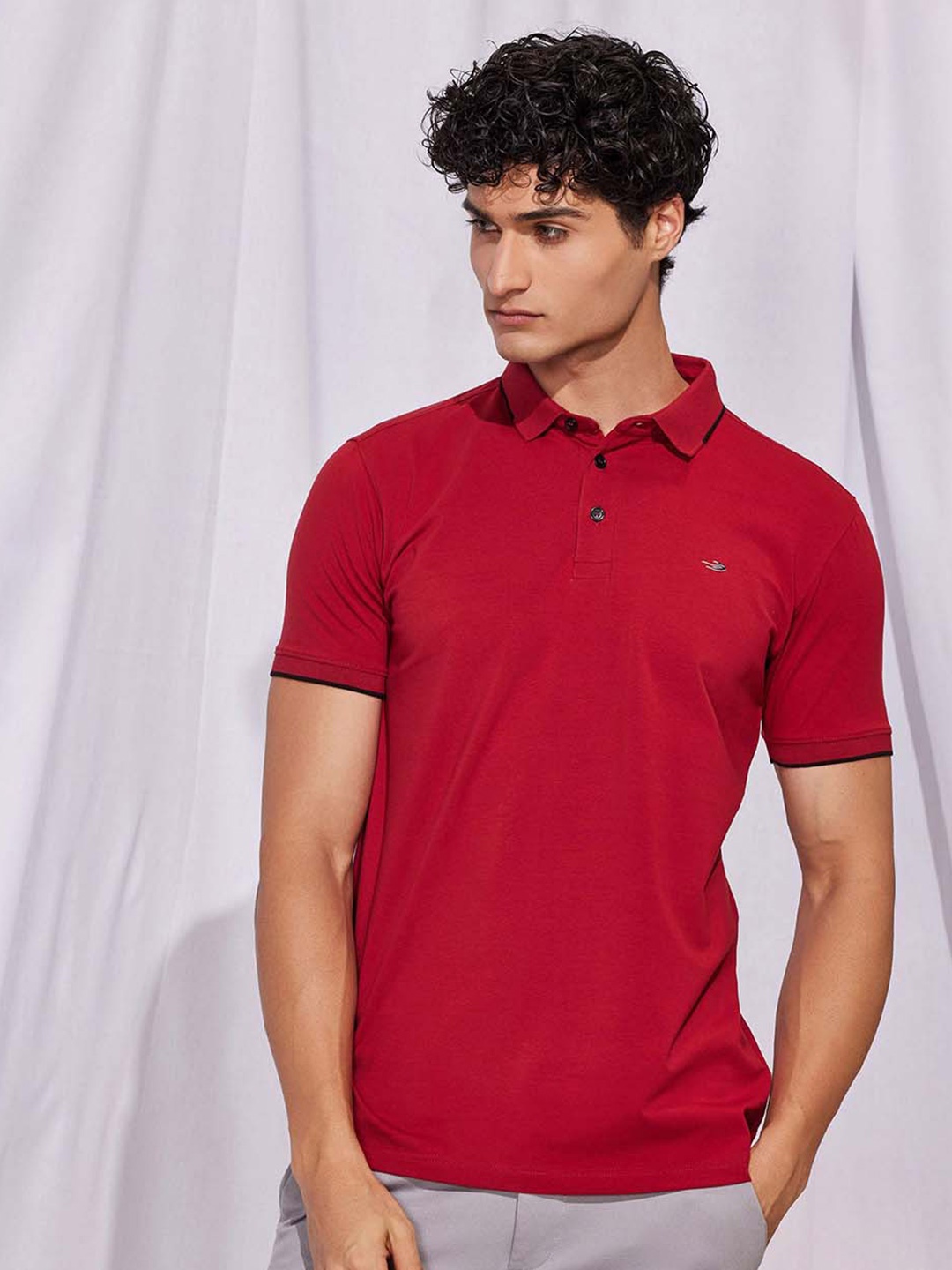 

Red Flame Polo Collar Cotton T-shirt, Maroon