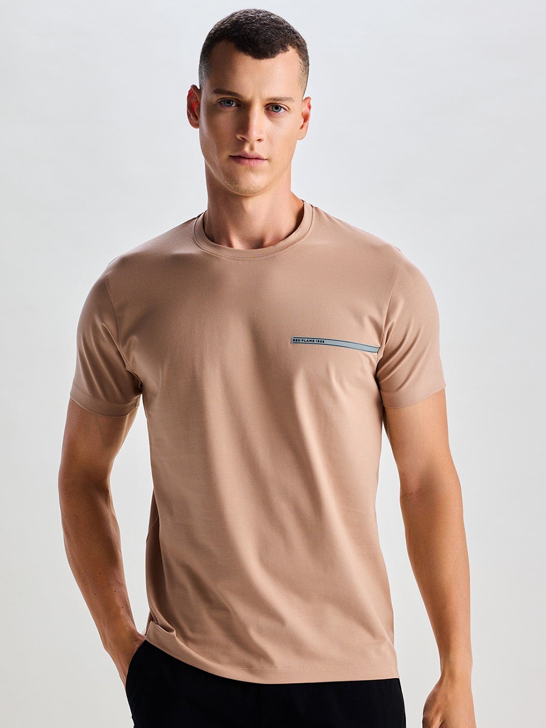 

Red Flame Round Neck Short Sleeve Cotton T-shirt, Beige