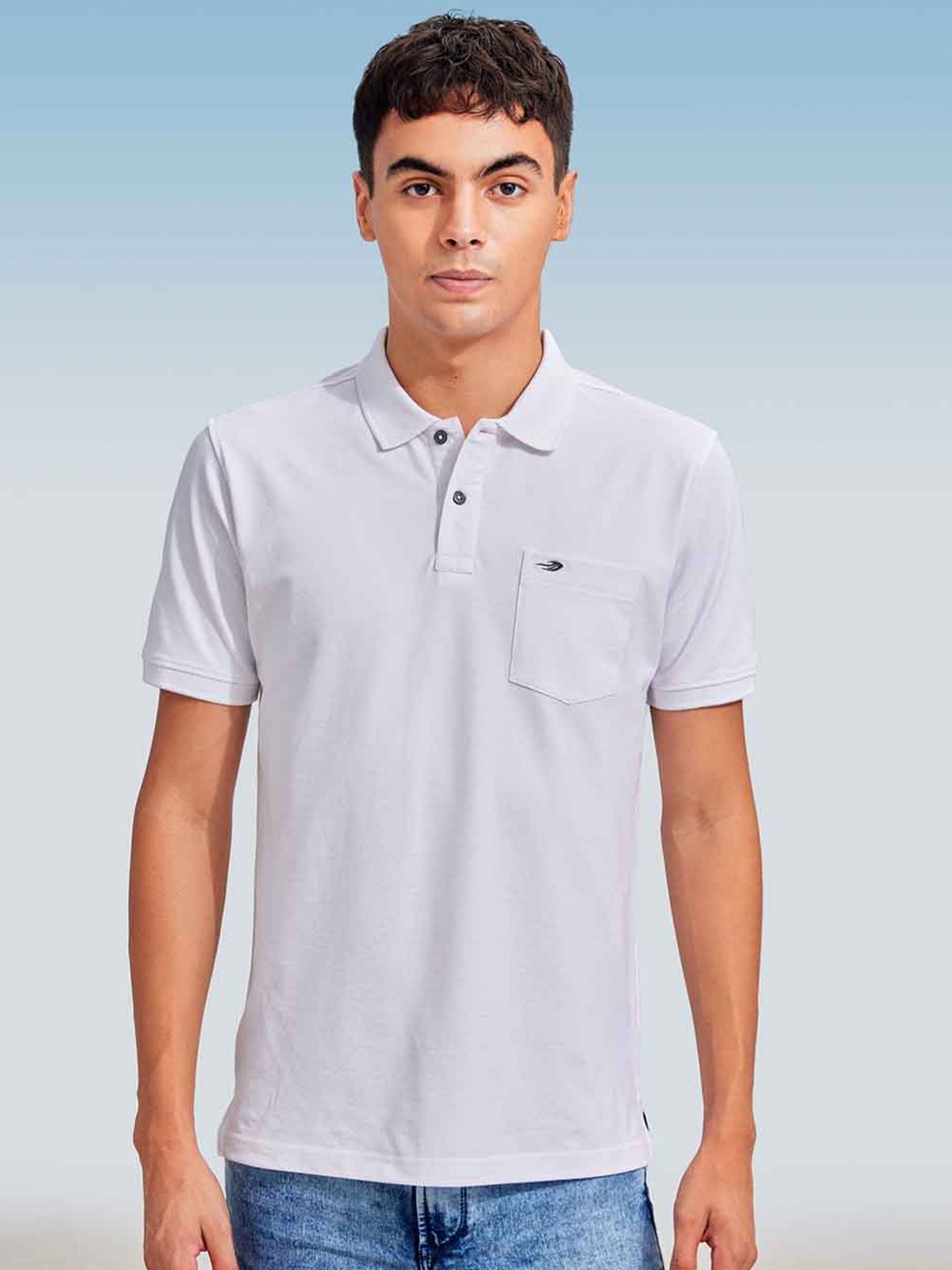 

Red Flame Polo Collar Cotton Pocket T-shirt, White