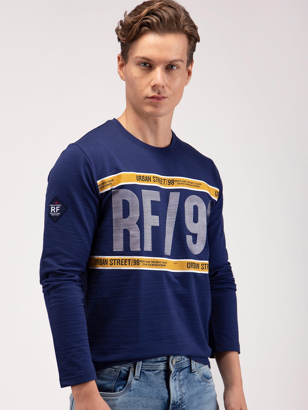 

Red Flame Round Neck Long Sleeves Regular Fit T-shirt, Navy blue