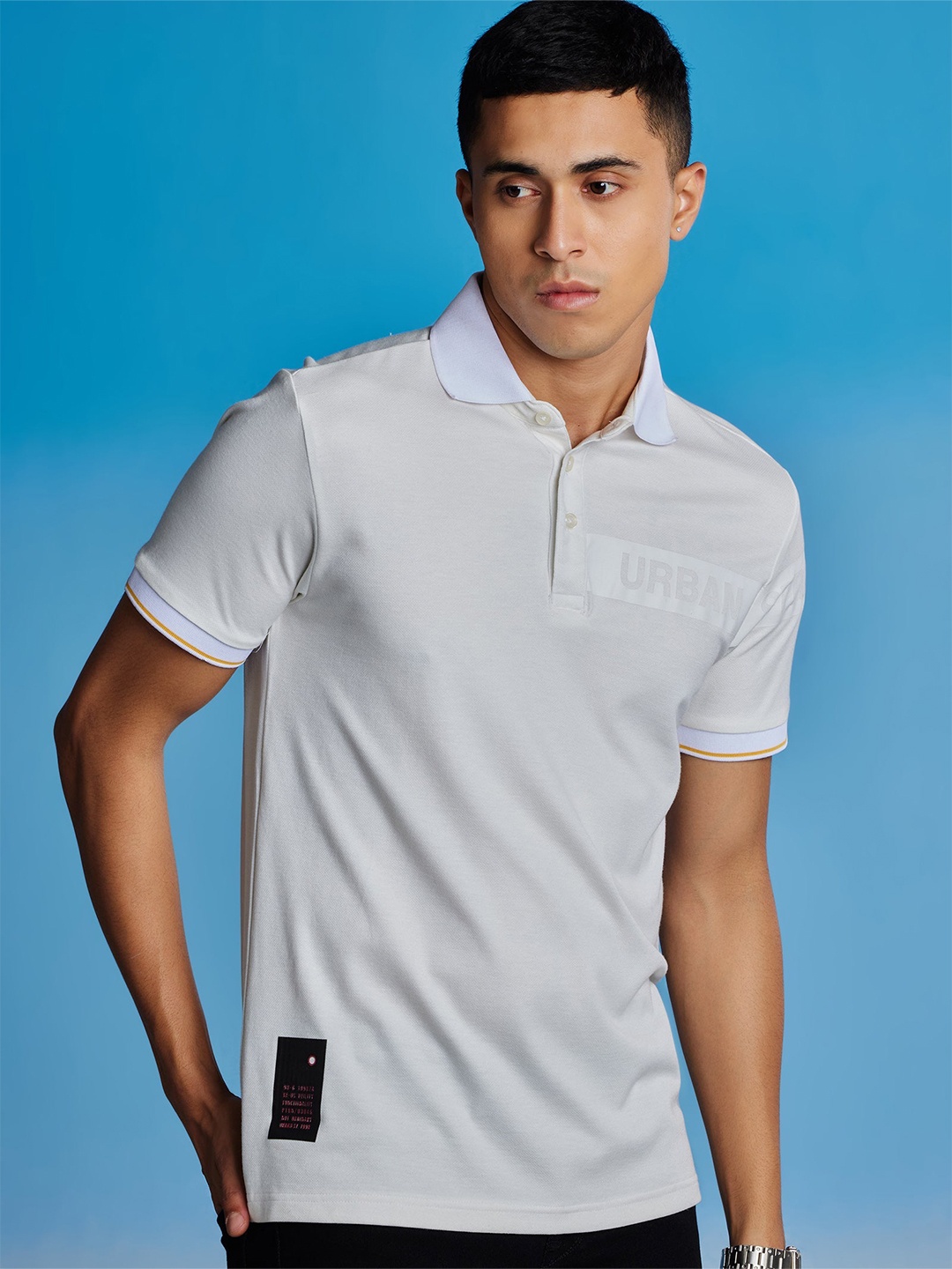 

Red Flame Men Polo Collar Pockets T-shirt, White