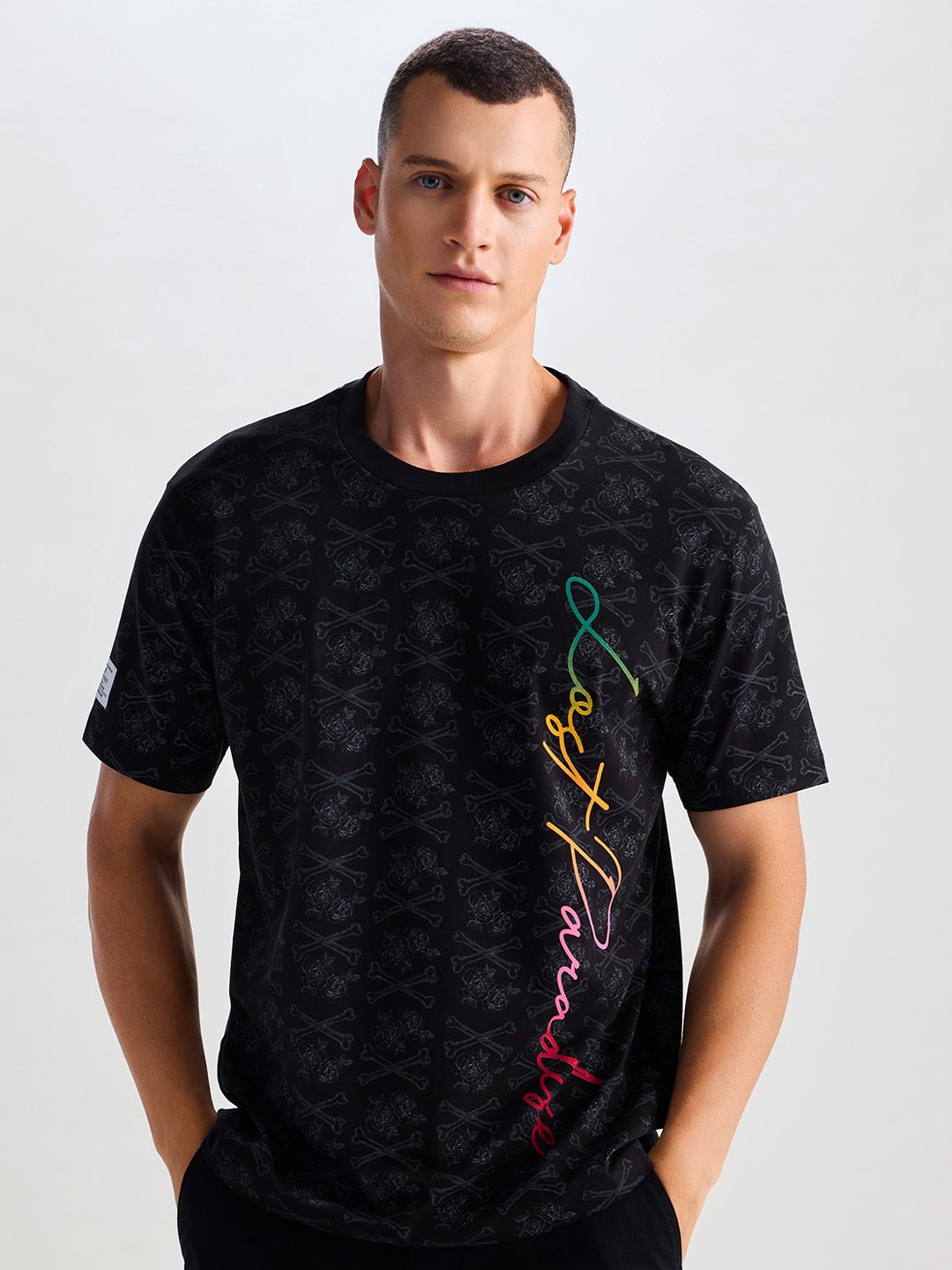 

Red Flame Typography Printed Relaxed Fit T-shirt, Black