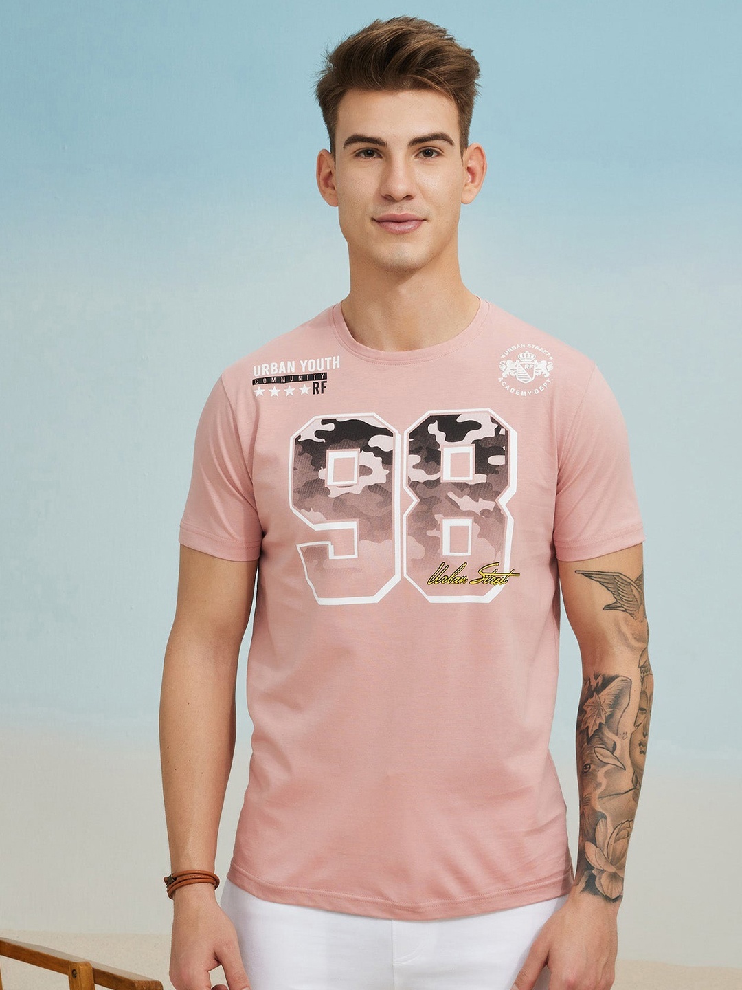 

Red Flame Typography Printed T-shirt, Pink