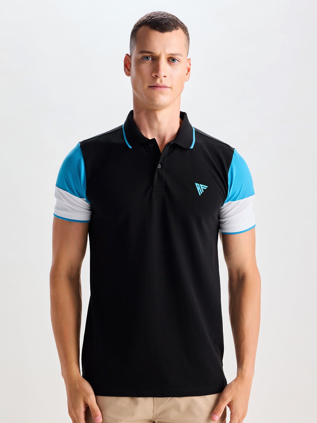

Red Flame Men Polo Collar Pockets T-shirt, Black