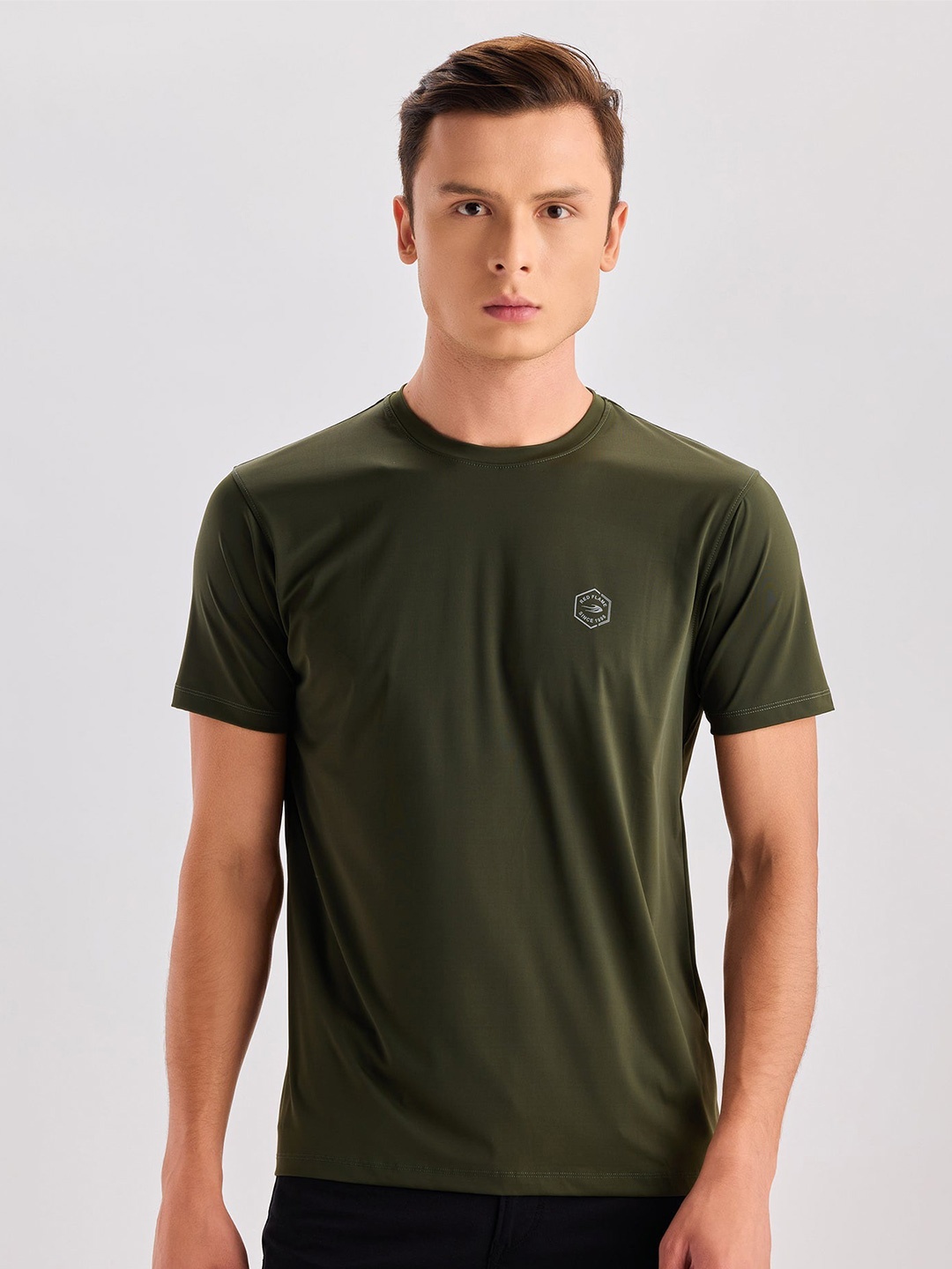 

Red Flame Men Applique T-shirt, Green