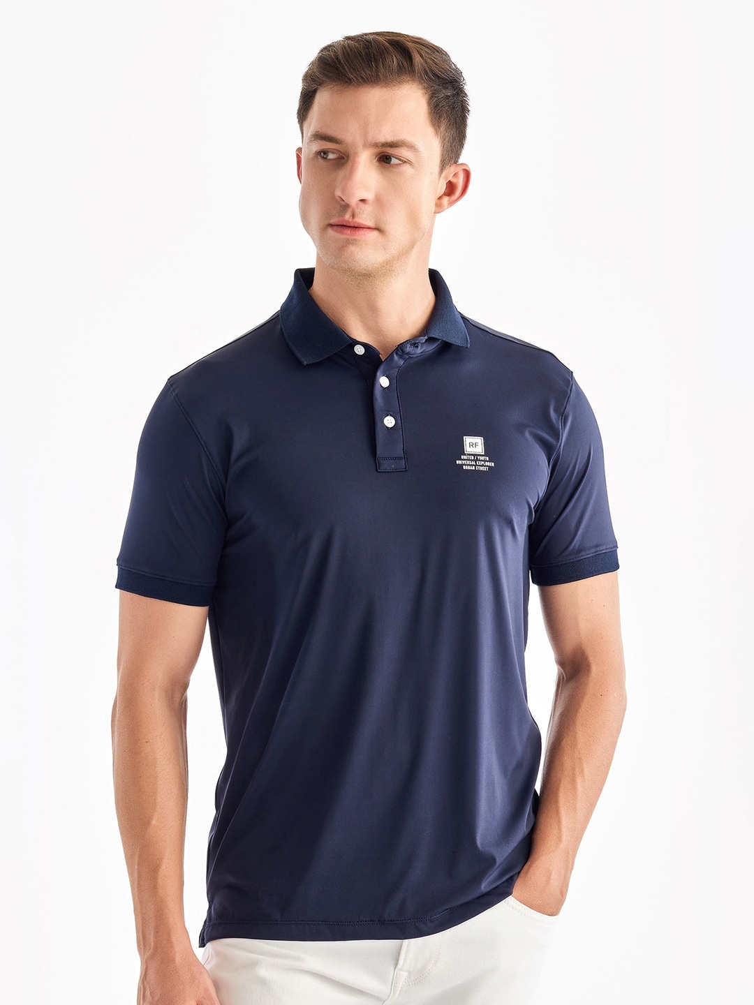 

Red Flame Men Polo Collar T-shirt, Navy blue