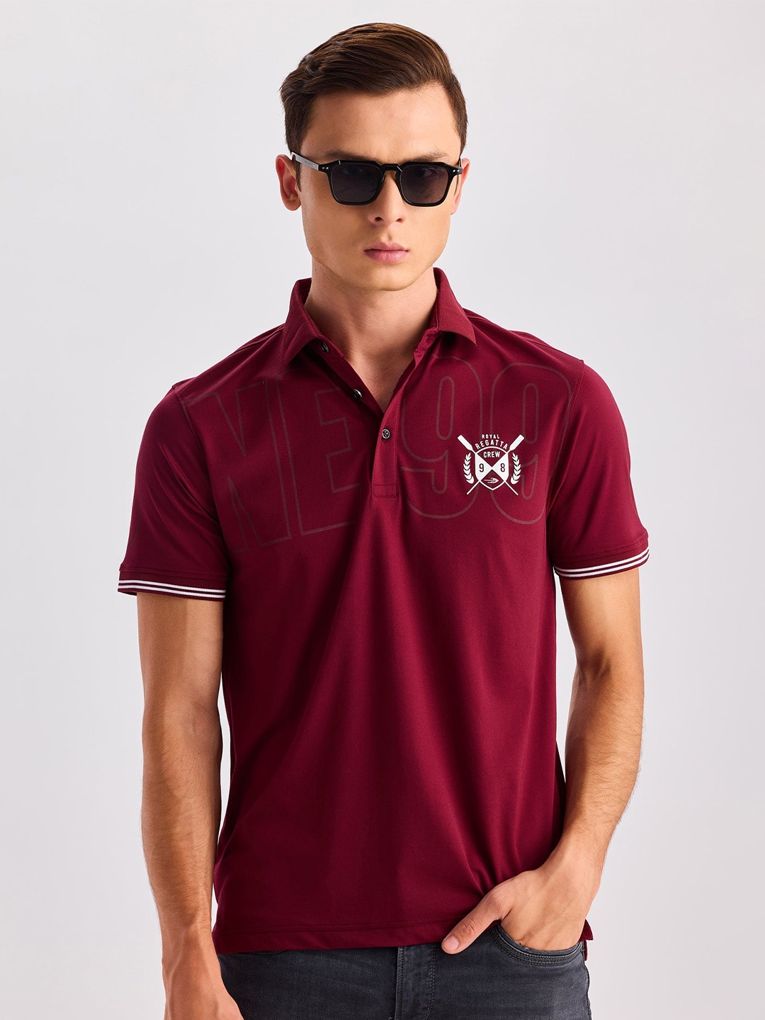 

Red Flame Regular Fit Printed Polo Collar Casual T-shirt, Maroon