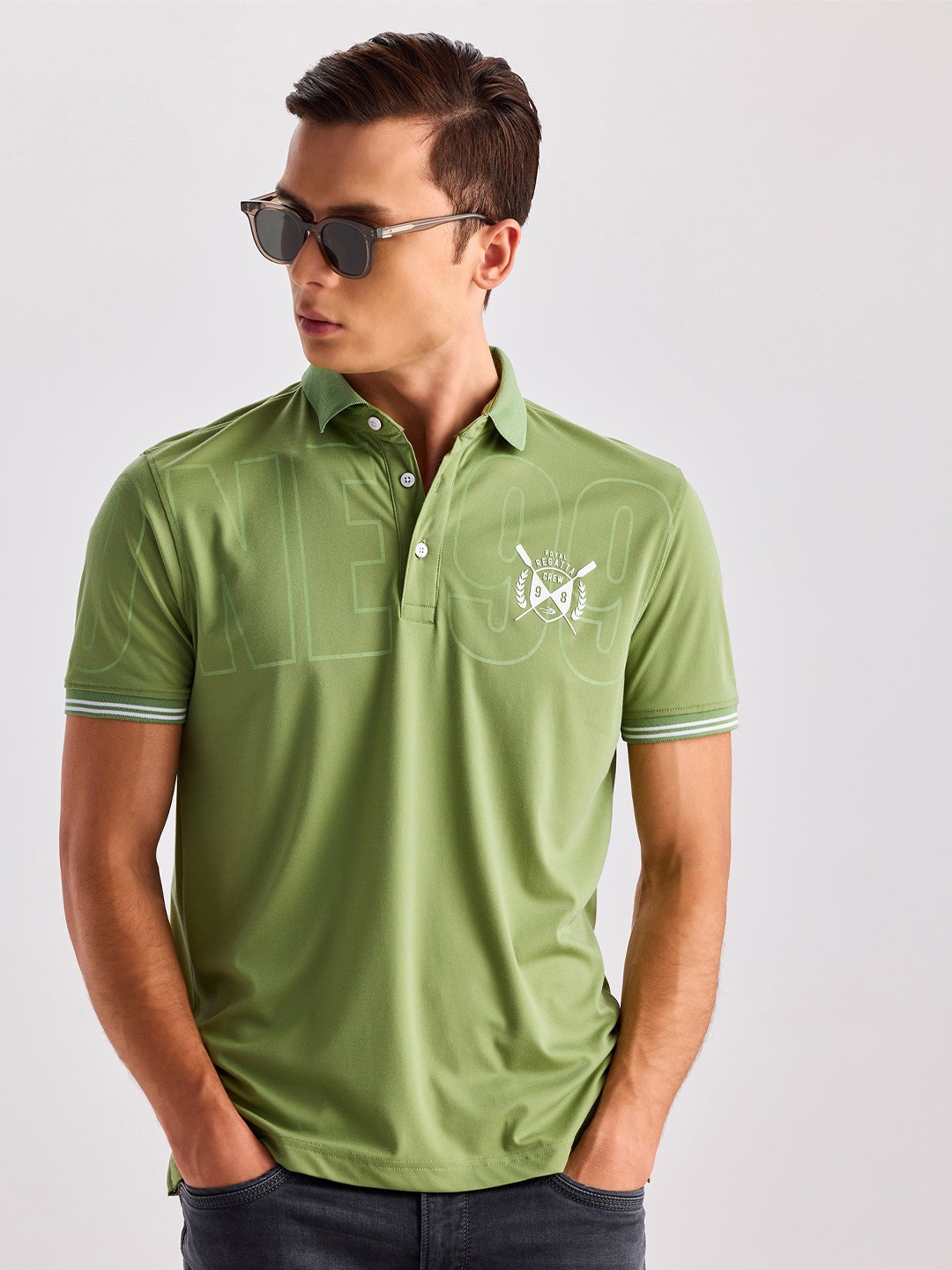 

Red Flame Men Polo Collar Pockets T-shirt, Green