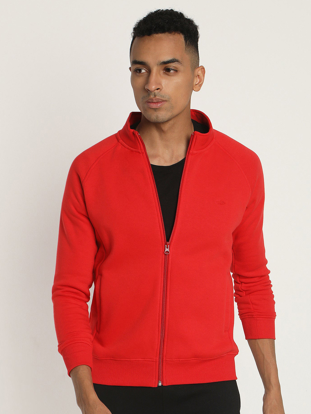 

Red Flame Mock Collar Front-Open Sweatshirt
