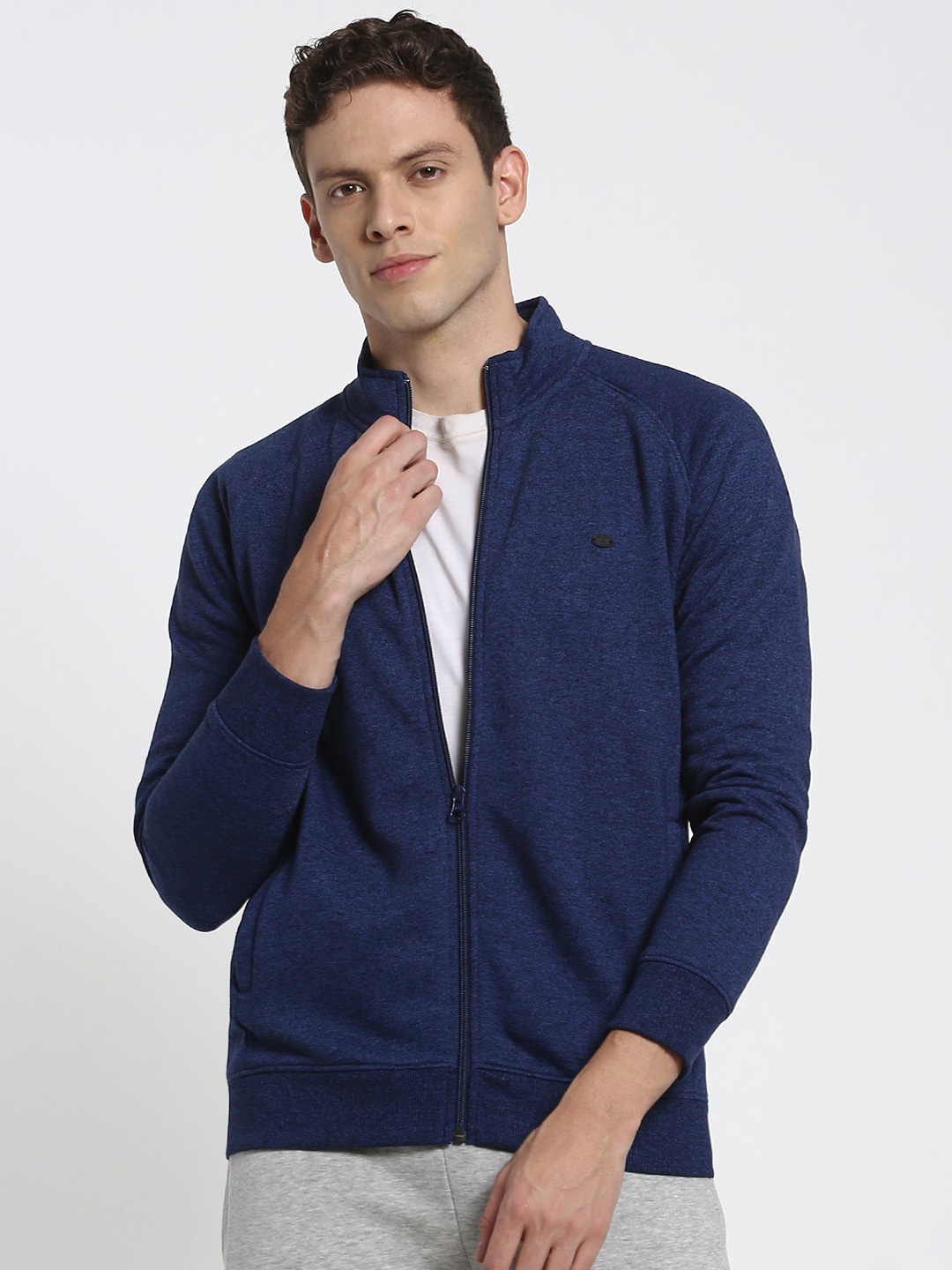 

Red Flame High Neck Front Open Sweatshirt, Blue