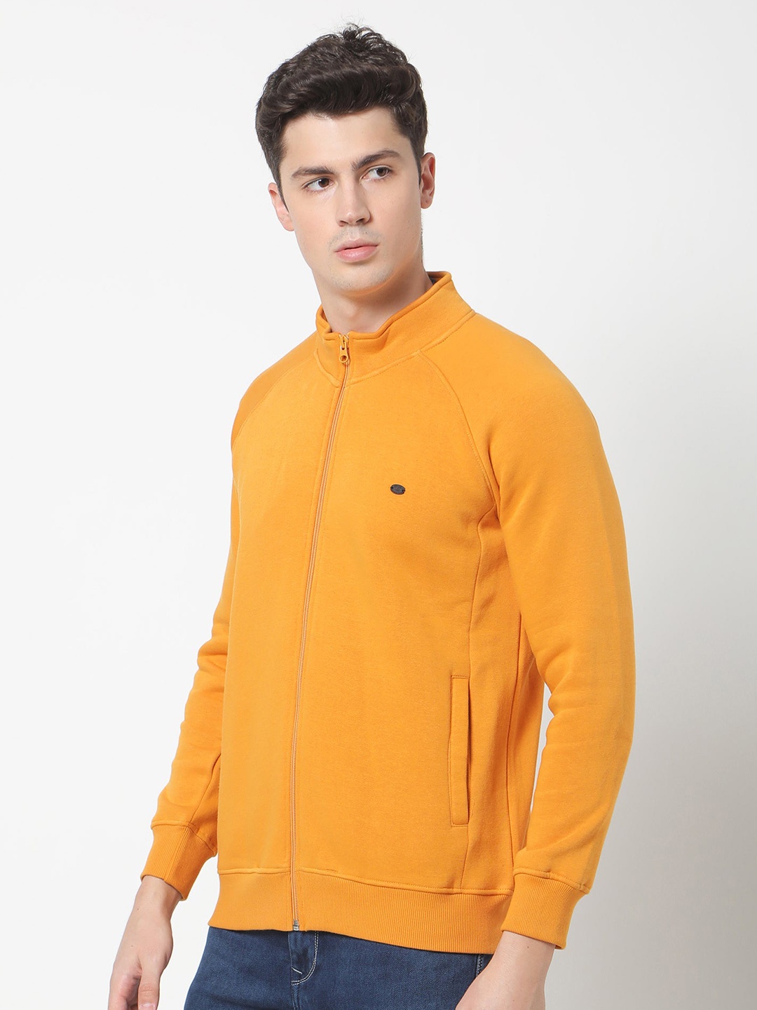 

Red Flame Mock Collar Front-Open Sweatshirt, Yellow