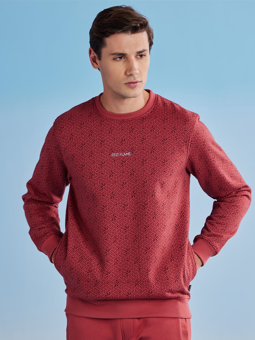 

Red Flame Men Printed Sweatshirt, Pink