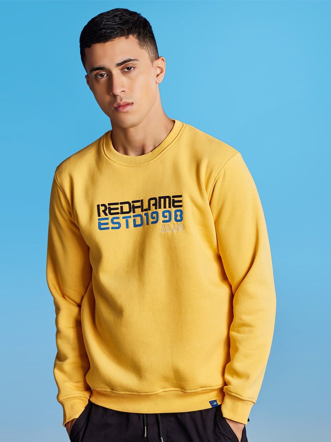 

Red Flame Men Printed Sweatshirt, Yellow