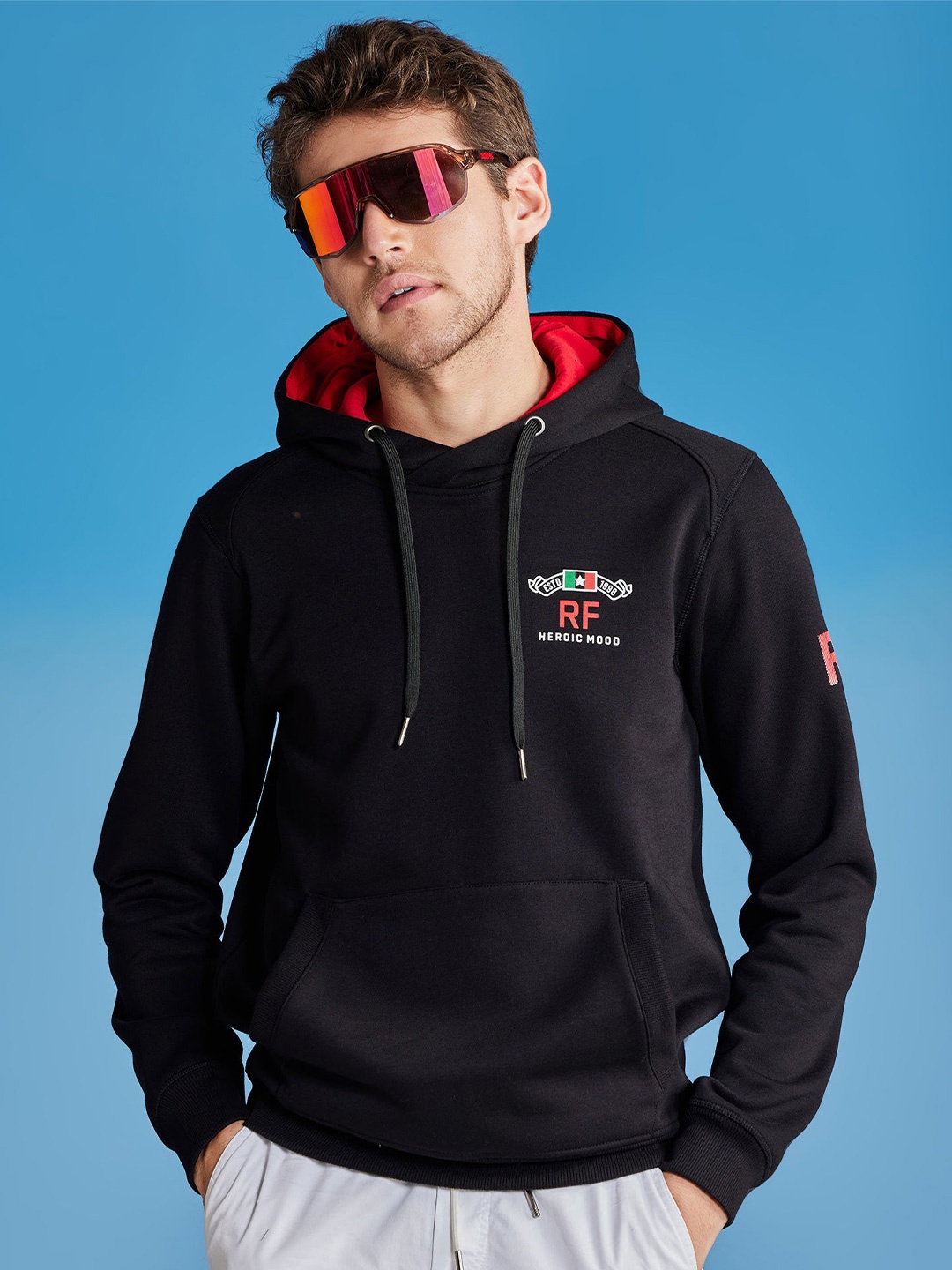 

Red Flame Men Hooded Sweatshirt, Black